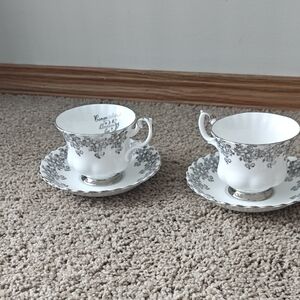 Elegant Royal Albert Silver Floral Teacup Set